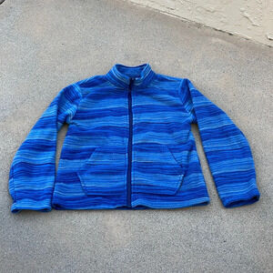 Eddie Bauer Fleece Jacket Kids Boys Girls Small 7-8 Blue Gray Zip Up Full Zipper